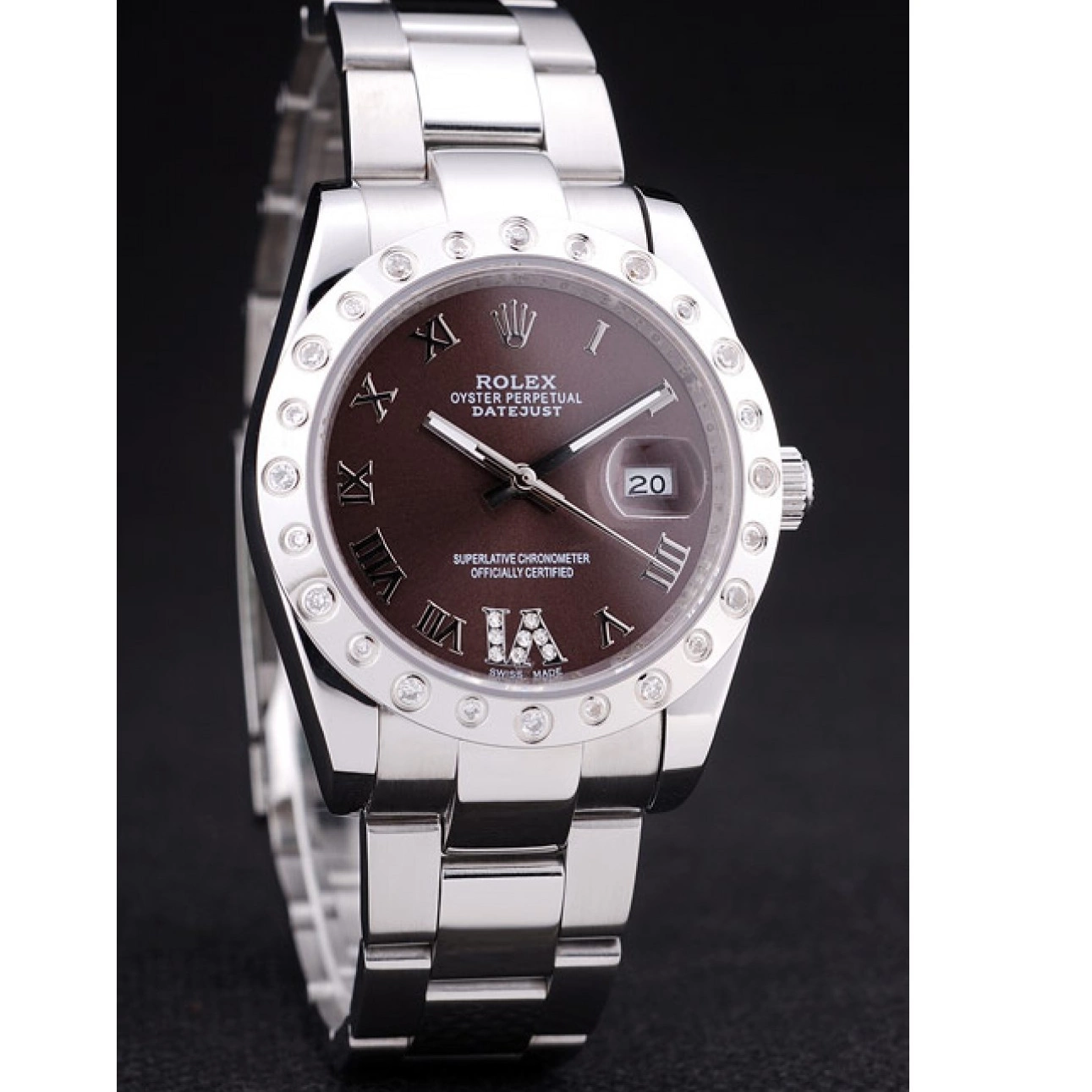 Aaa replica watch Dial Rolex Bezel Diamond Brown Datejust 7466 0717